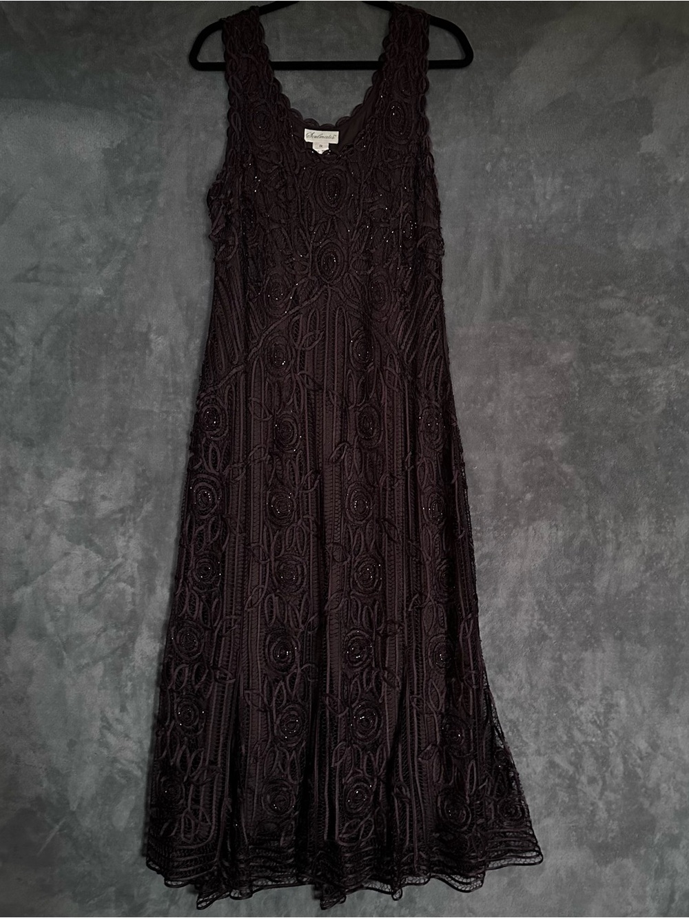 Soulmates Chocolate Brown Silk Hand Crocheted Embroidered Maxi Dress & Jacket 2X - Picture 8 of 16